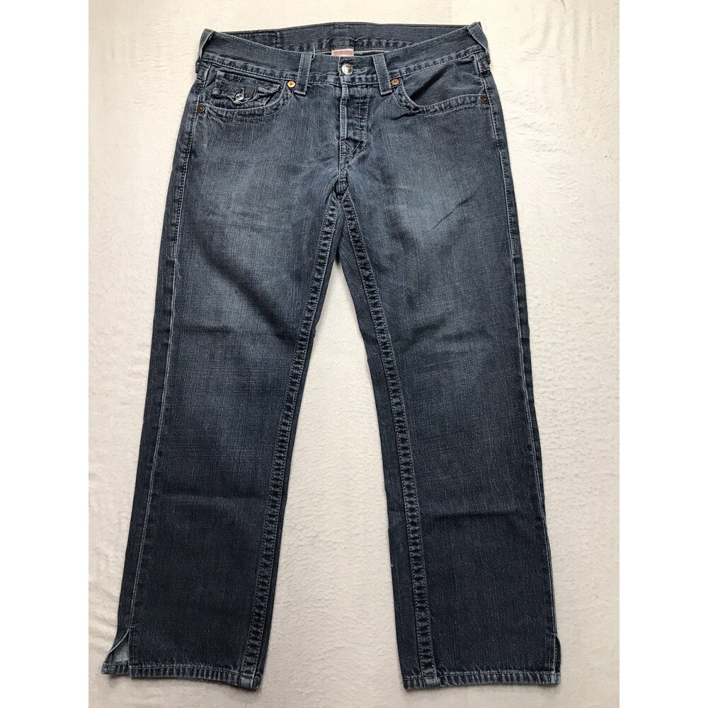 TRUE RELIGION Slim Fit Jeans Men 32x28 Dark Wash Flap Pocket USA Made